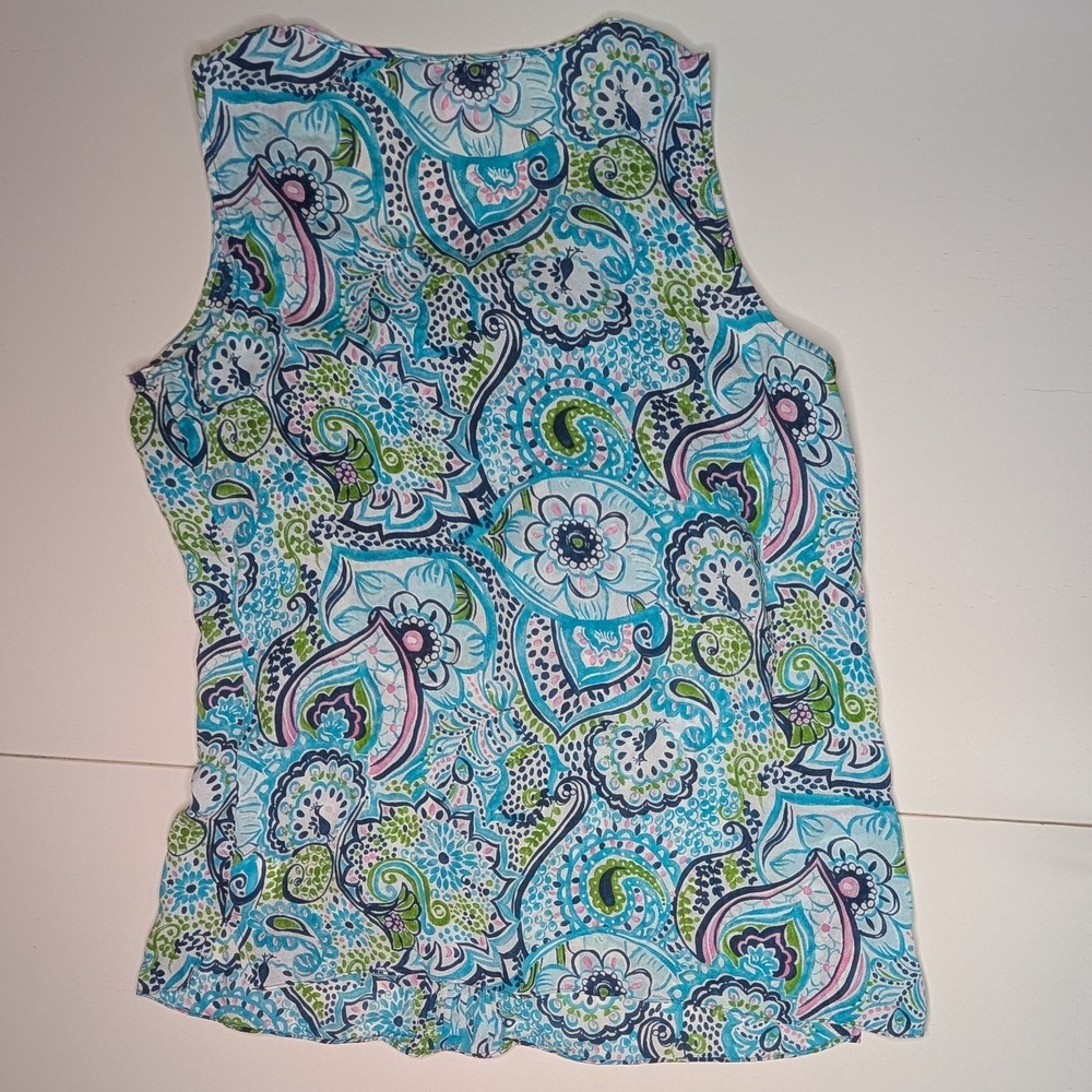 Lilly Pulitzer Sleeveless Top Blouse Women's Size 8 Blue Paisley Floral Colorful